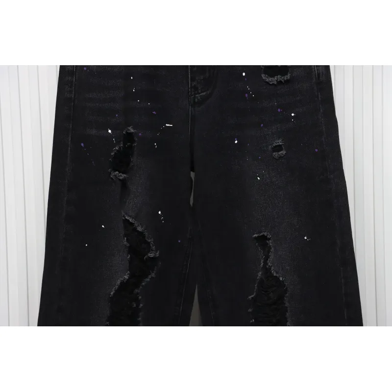 We11 Done Heart Letter Embroidered Ripped Nostalgic Washed Denim Wide Leg Pants