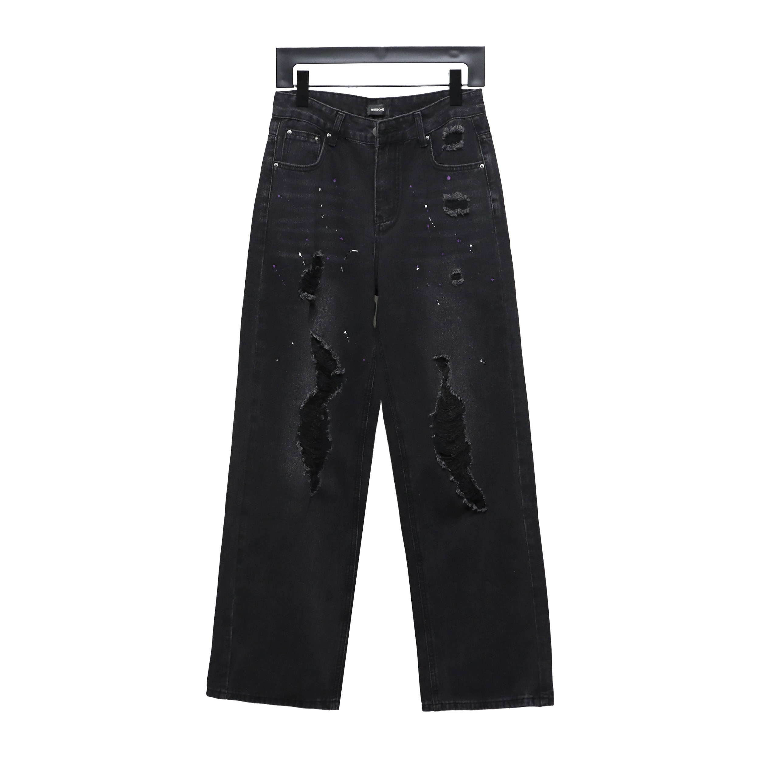 We11 Done Heart Letter Embroidered Ripped Nostalgic Washed Denim Wide Leg Pants