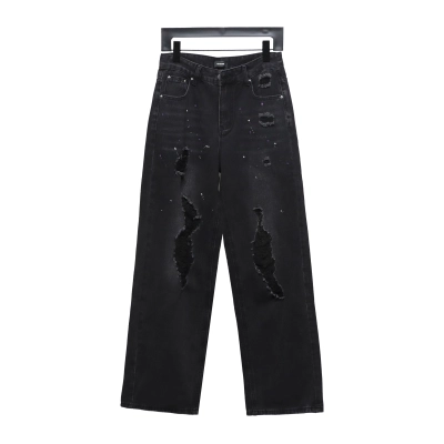 We11 Done Heart Letter Embroidered Ripped Nostalgic Washed Denim Wide Leg Pants 01