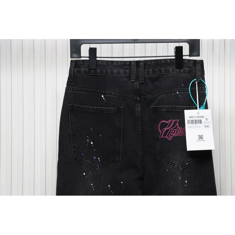 We11 Done Heart Letter Embroidered Ripped Nostalgic Washed Denim Wide Leg Pants