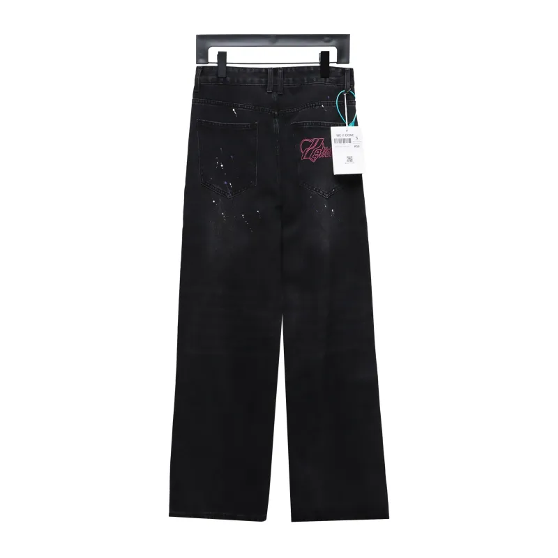 We11 Done Heart Letter Embroidered Ripped Nostalgic Washed Denim Wide Leg Pants