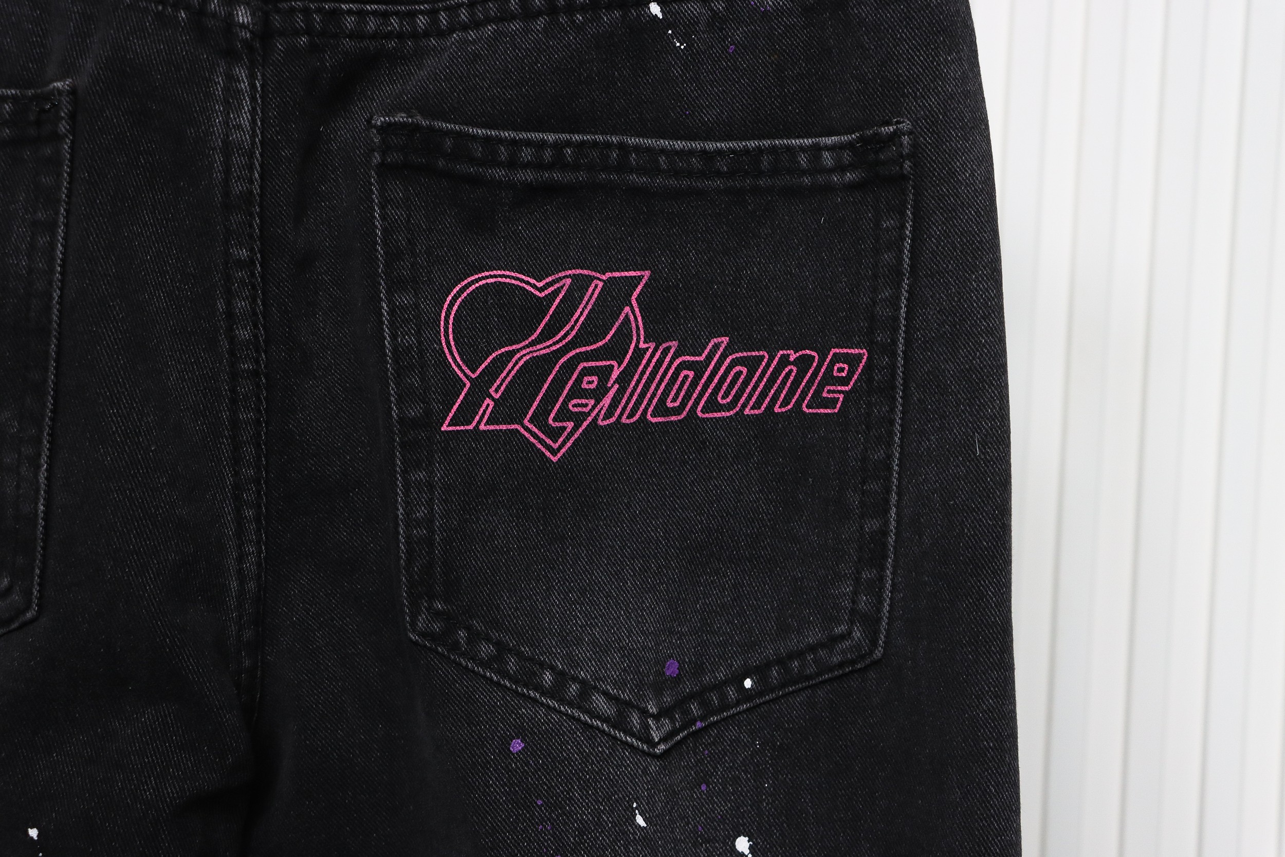 We11 Done Heart Letter Embroidered Ripped Nostalgic Washed Denim Wide Leg Pants