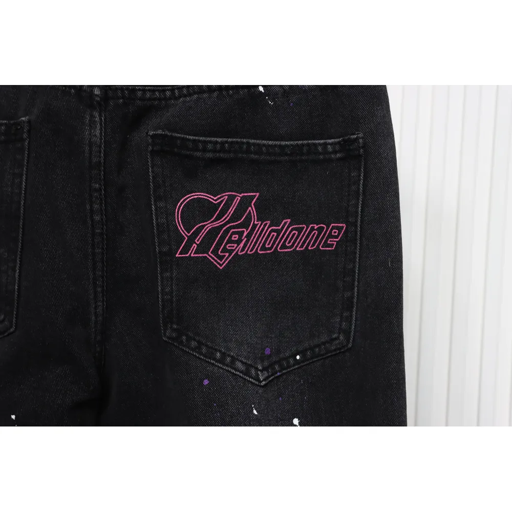 We11 Done Heart Letter Embroidered Ripped Nostalgic Washed Denim Wide Leg Pants