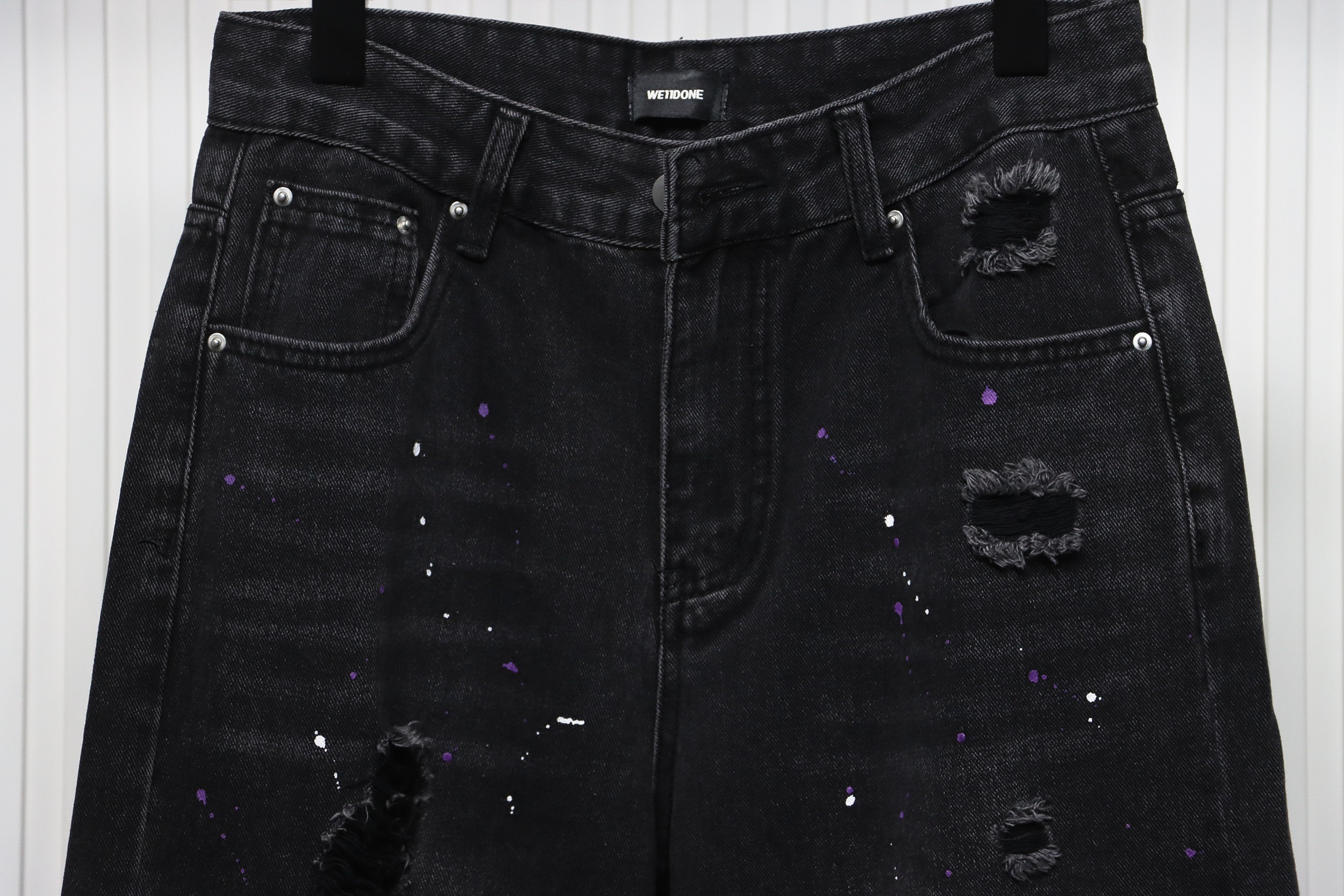 We11 Done Heart Letter Embroidered Ripped Nostalgic Washed Denim Wide Leg Pants