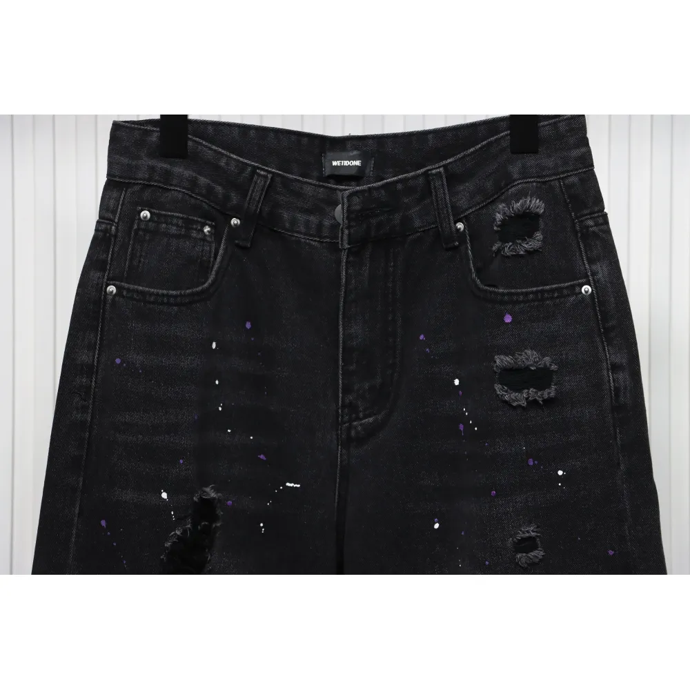 We11 Done Heart Letter Embroidered Ripped Nostalgic Washed Denim Wide Leg Pants