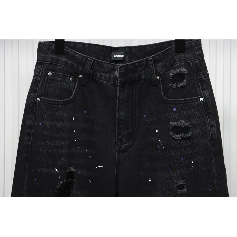 We11 Done Heart Letter Embroidered Ripped Nostalgic Washed Denim Wide Leg Pants