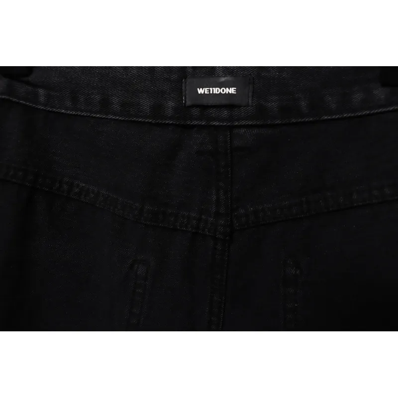 We11 Done Heart Letter Embroidered Ripped Nostalgic Washed Denim Wide Leg Pants