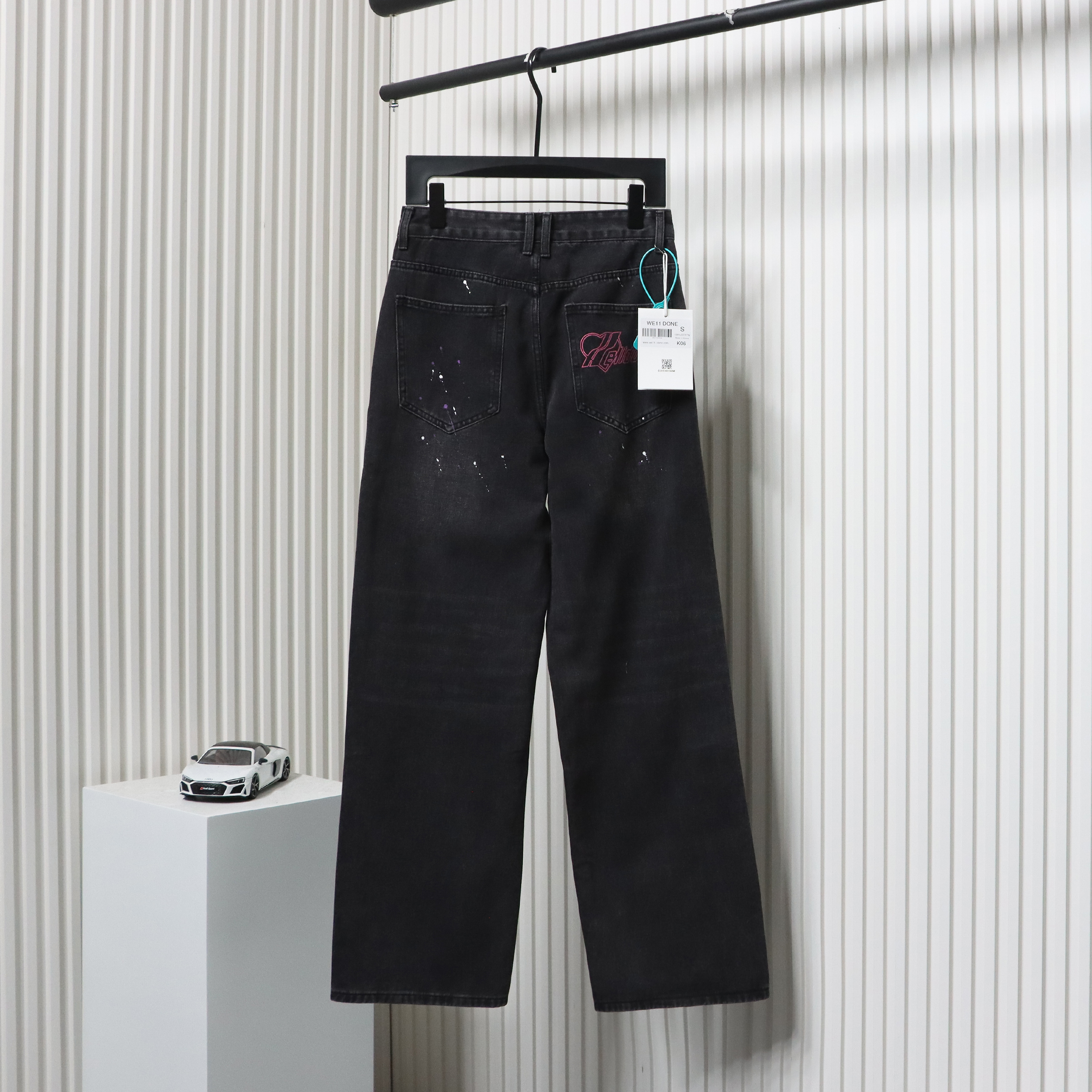 We11 Done Heart Letter Embroidered Ripped Nostalgic Washed Denim Wide Leg Pants