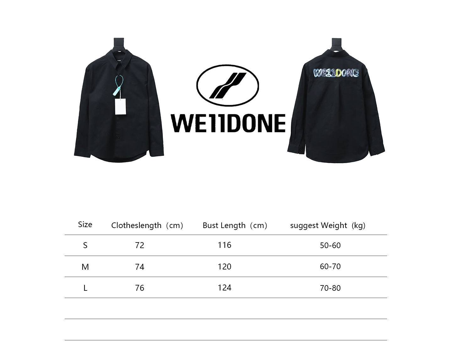 We11 Done New 24SS Back Colorful Graffiti Letters Printed Long Sleeve Shirt Black