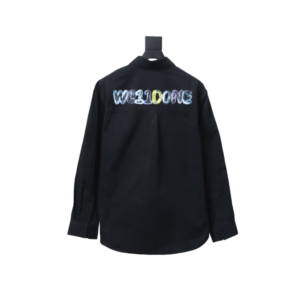 We11 Done New 24SS Back Colorful Graffiti Letters Printed Long Sleeve Shirt Black