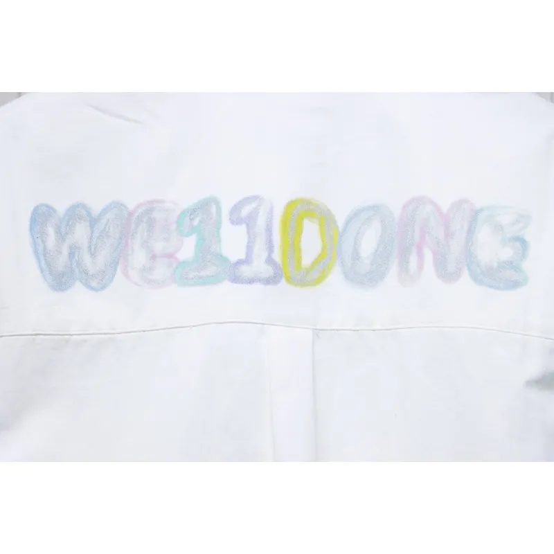 We11 Done New 24SS Back Colorful Graffiti Letters Printed Long Sleeve Shirt White