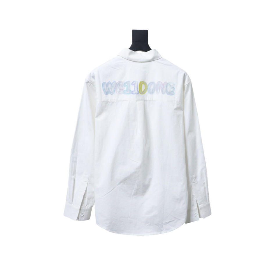 We11 Done New 24SS Back Colorful Graffiti Letters Printed Long Sleeve Shirt White