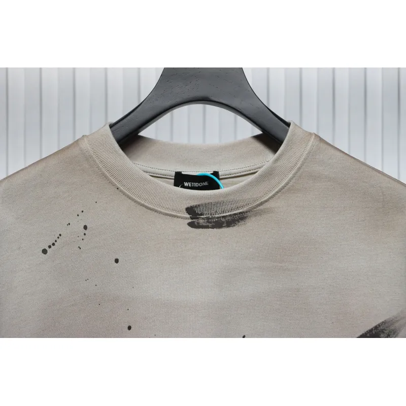 We11 Done New Dirty Distressed Stitching Contrast Color Long Sleeve T-shirt
