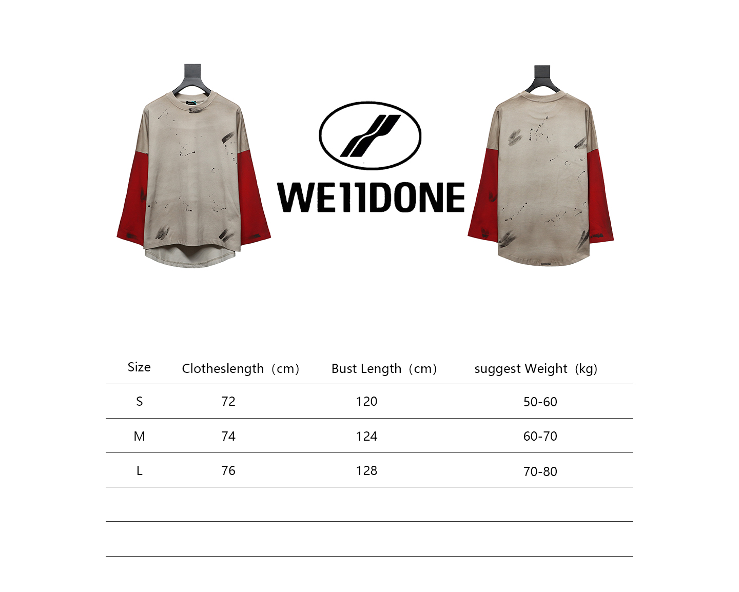 We11 Done New Dirty Distressed Stitching Contrast Color Long Sleeve T-shirt