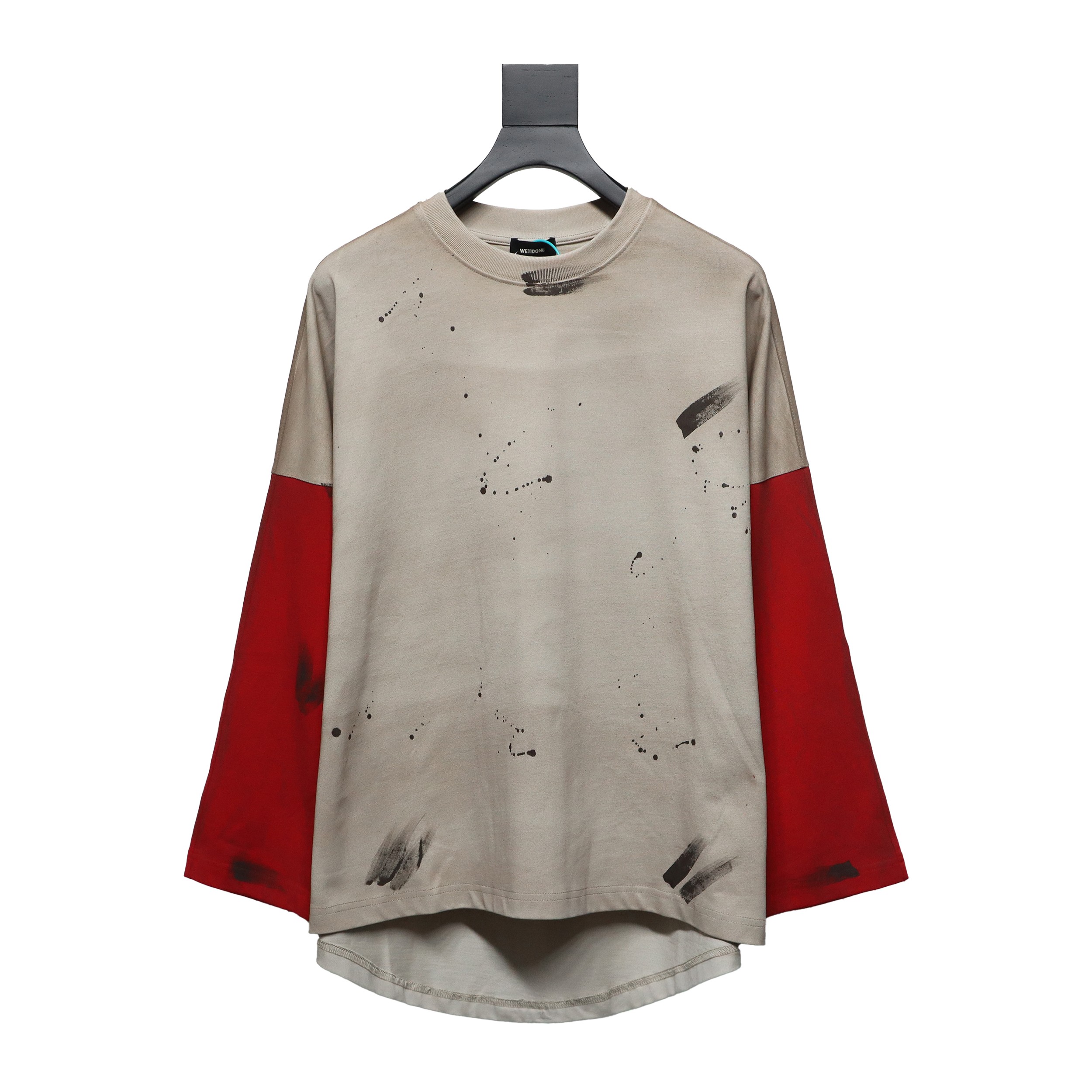 We11 Done New Dirty Distressed Stitching Contrast Color Long Sleeve T-shirt