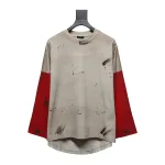 We11 Done New Dirty Distressed Stitching Contrast Color Long Sleeve T-shirt