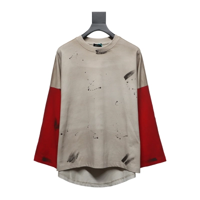 We11 Done New Dirty Distressed Stitching Contrast Color Long Sleeve T-shirt 01