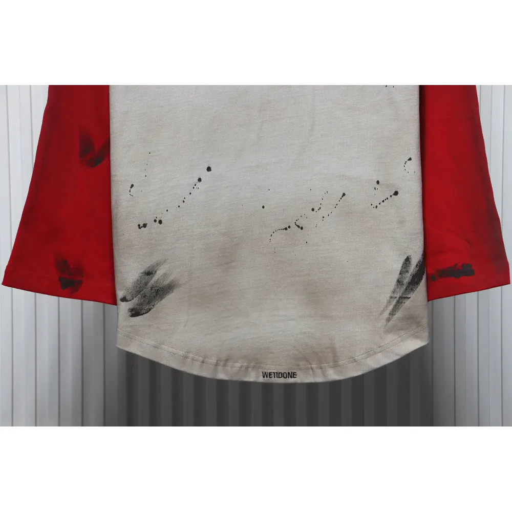 We11 Done New Dirty Distressed Stitching Contrast Color Long Sleeve T-shirt