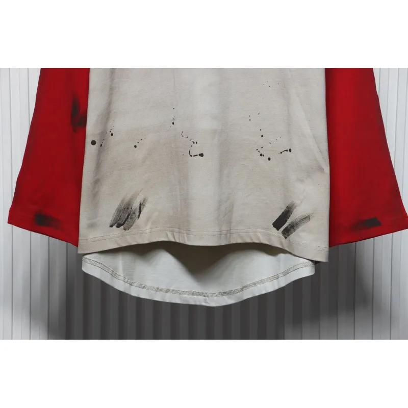 We11 Done New Dirty Distressed Stitching Contrast Color Long Sleeve T-shirt