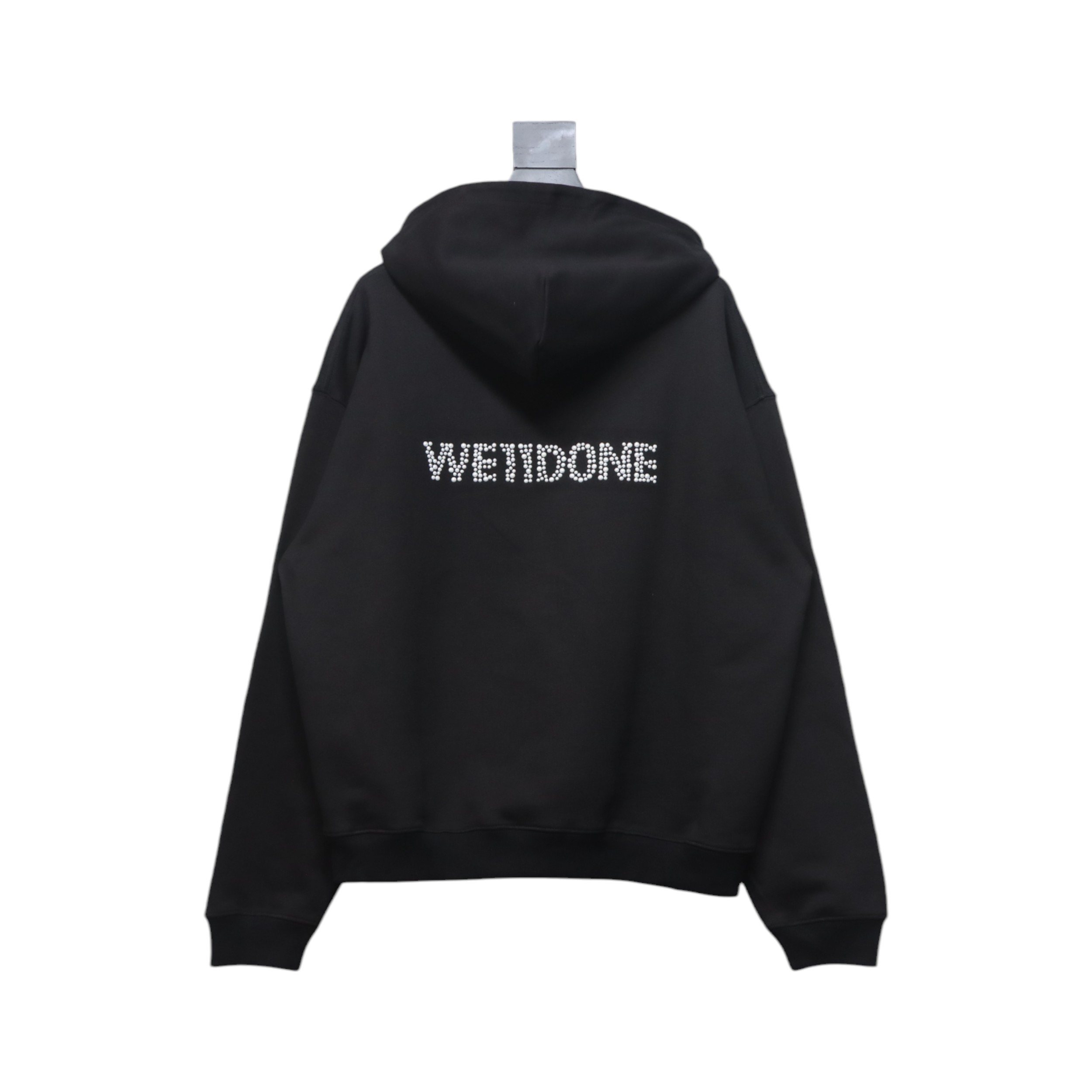 We11 Done New Ivory Rhinestone Lettering Hooded Hoodie On The Back