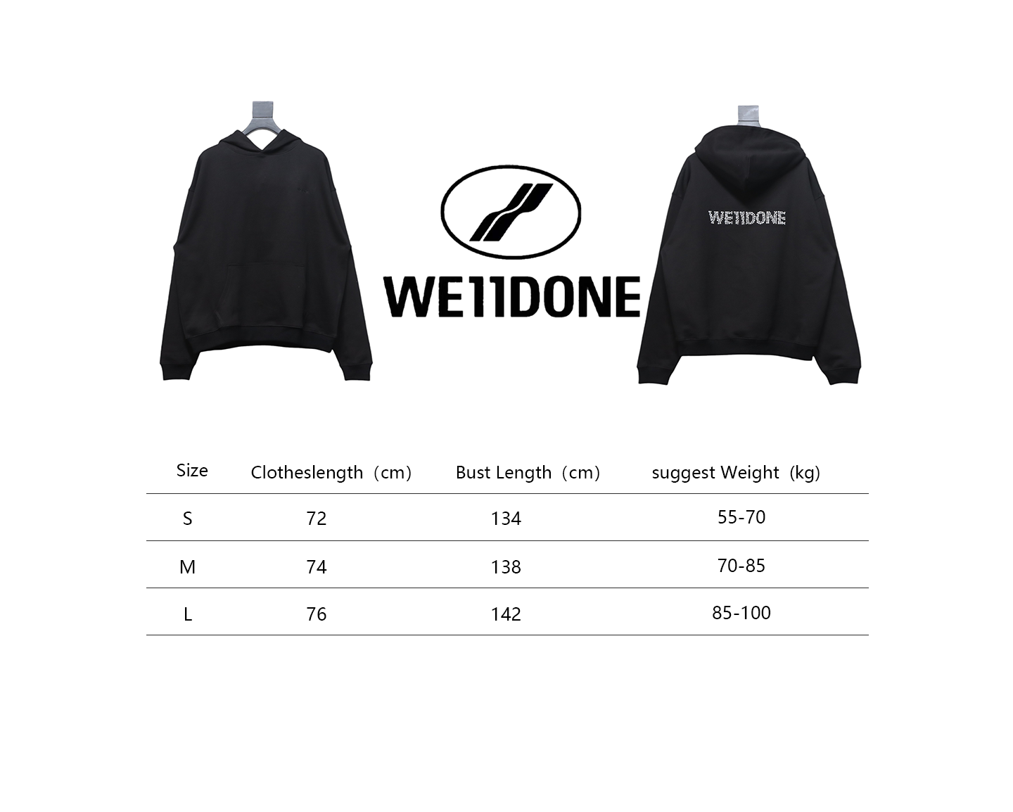 We11 Done New Ivory Rhinestone Lettering Hooded Hoodie On The Back