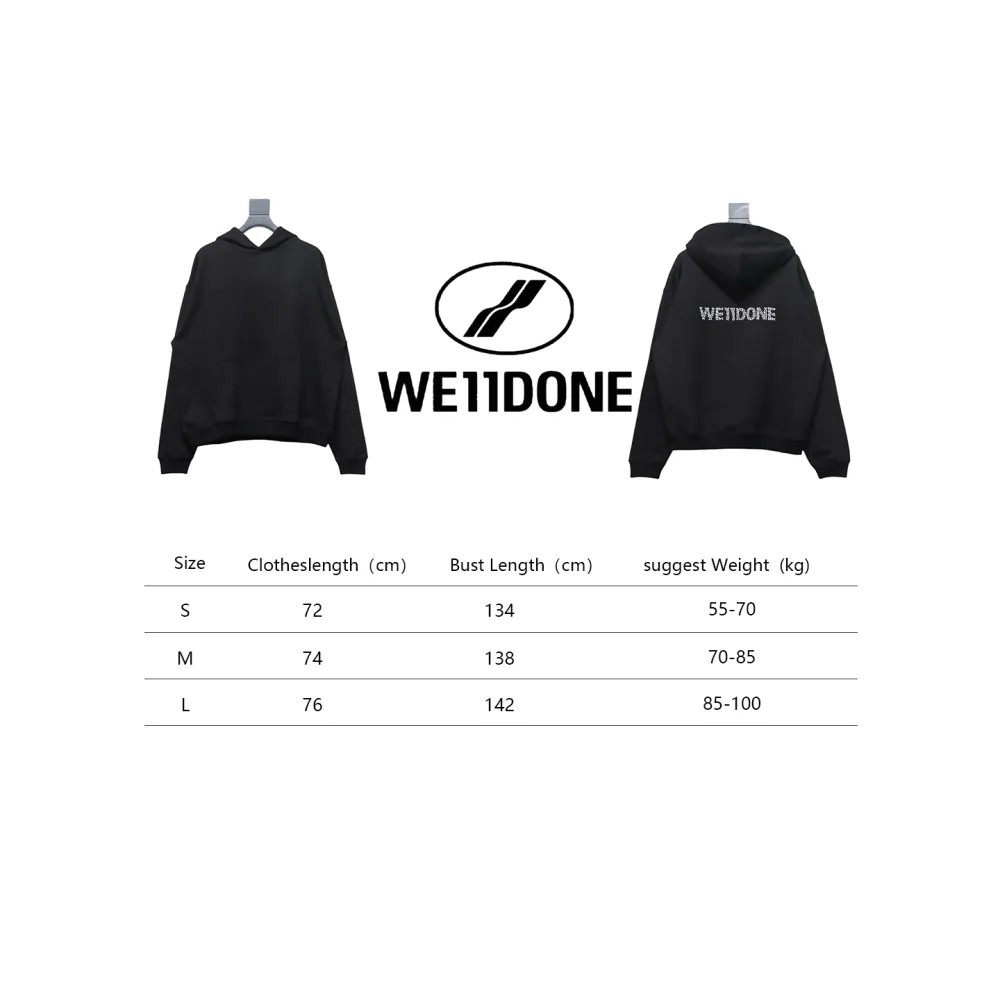 We11 Done New Ivory Rhinestone Lettering Hooded Hoodie On The Back
