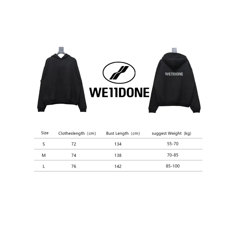 We11 Done New Ivory Rhinestone Lettering Hooded Hoodie On The Back