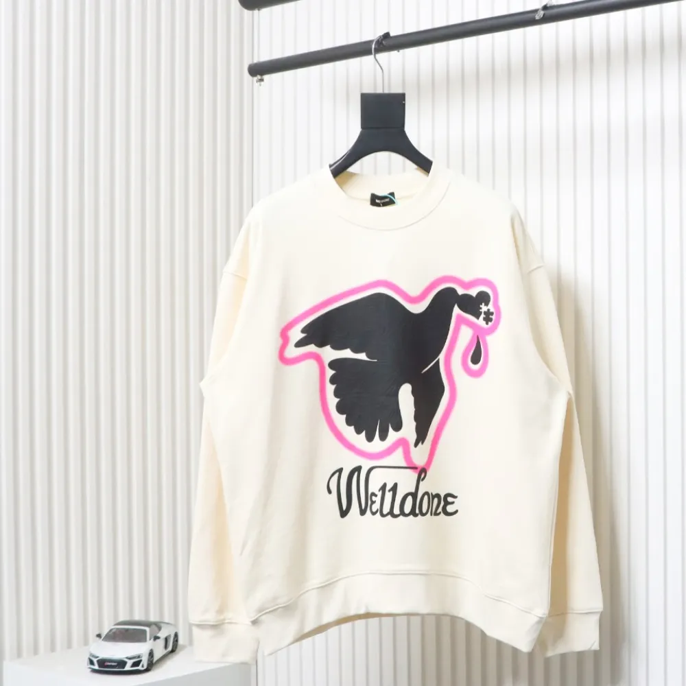 We11 Done New Peace Dove 3D Printed Couple Round Neck Hoodie Beige