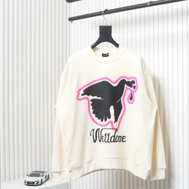 We11 Done New Peace Dove 3D Printed Couple Round Neck Hoodie Beige