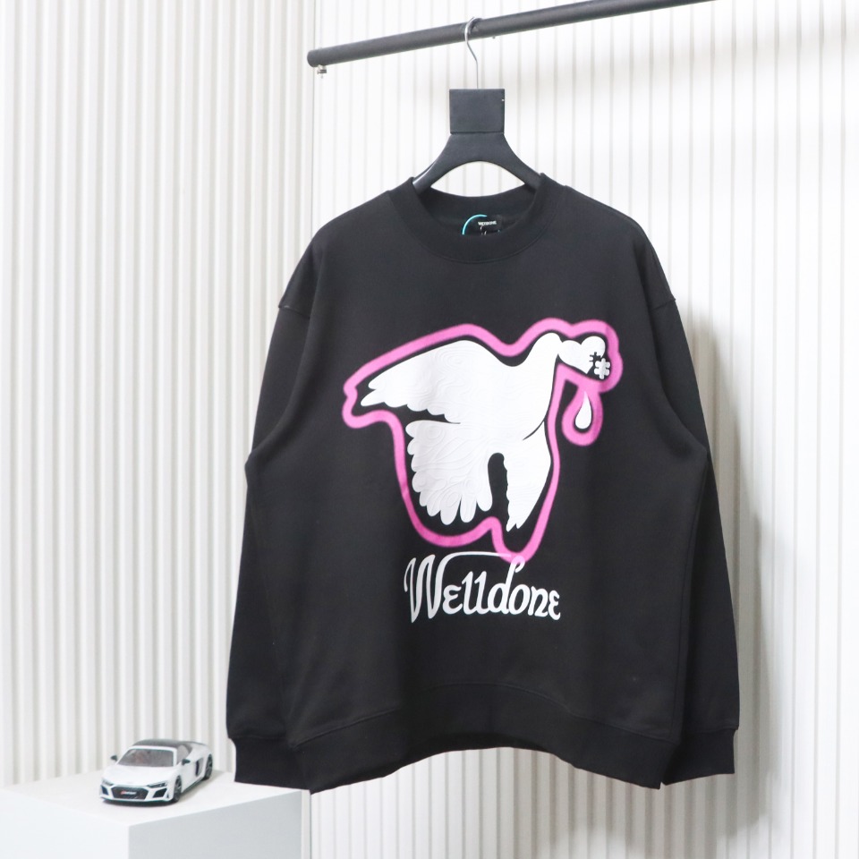 We11 Done New Peace Dove 3D Printed Couple Round Neck Hoodie Black