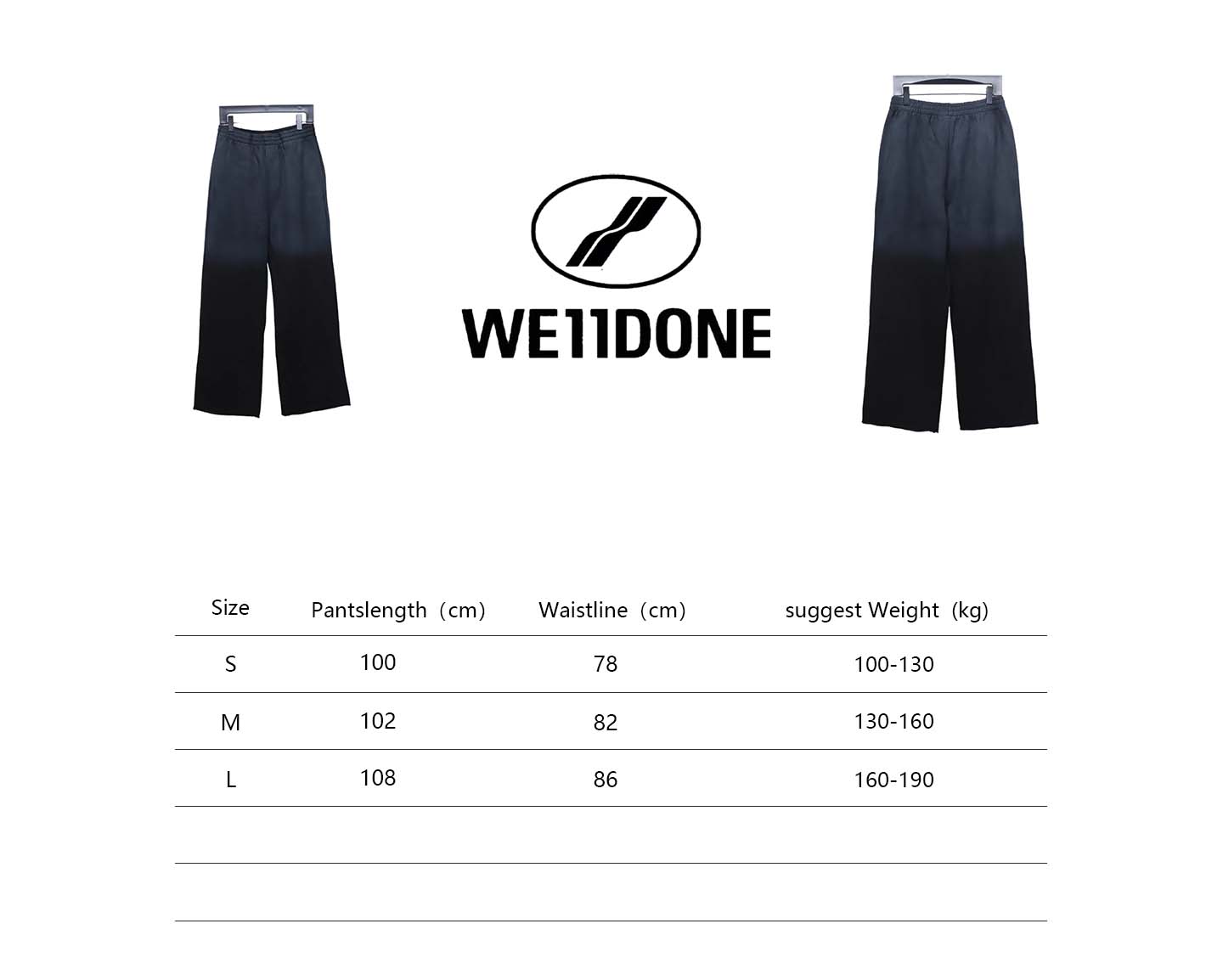 We11 Done New Style Gradient Unisex Casual Wide-Leg Pants Black Blue