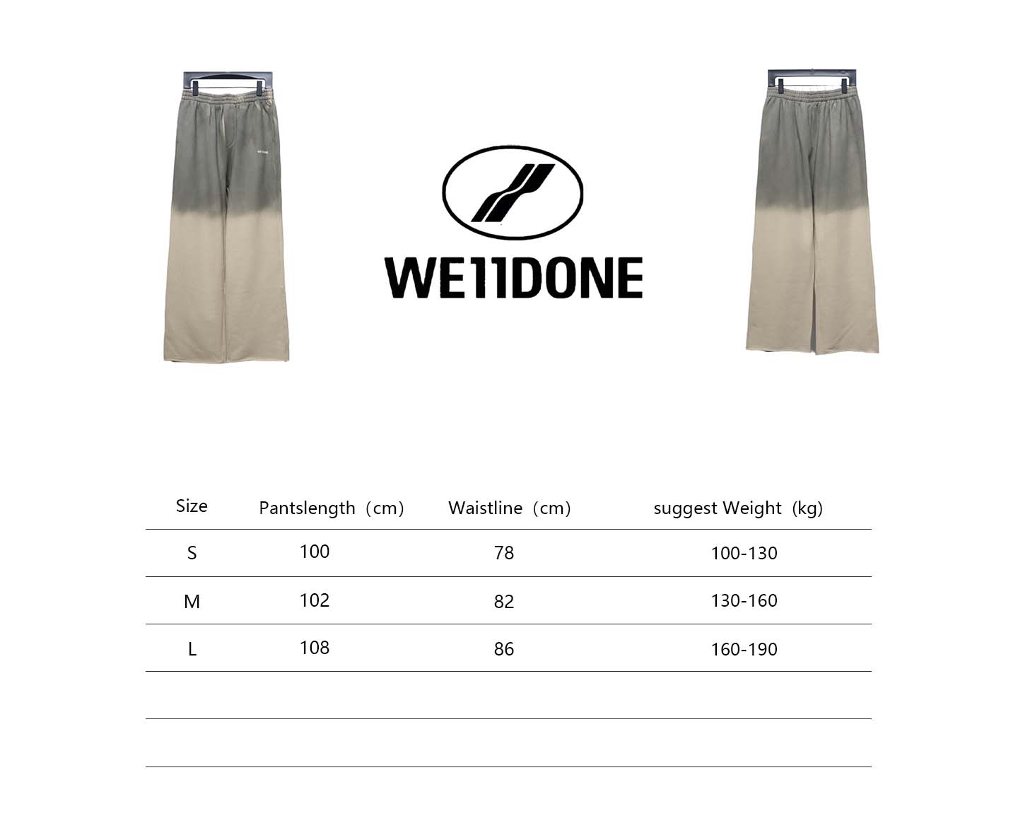 We11 Done New Style Gradient Unisex Casual Wide-Leg Pants Grey Beige