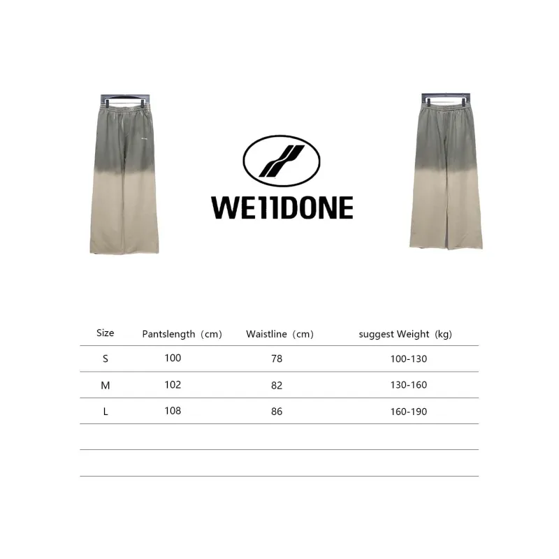 We11 Done New Style Gradient Unisex Casual Wide-Leg Pants Grey Beige