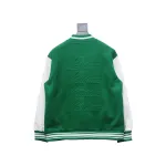 WELL Classic Logo Leather Sleeve Baseball Jacket Green