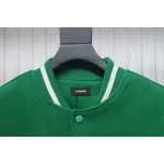 WELL Classic Logo Leather Sleeve Baseball Jacket Green