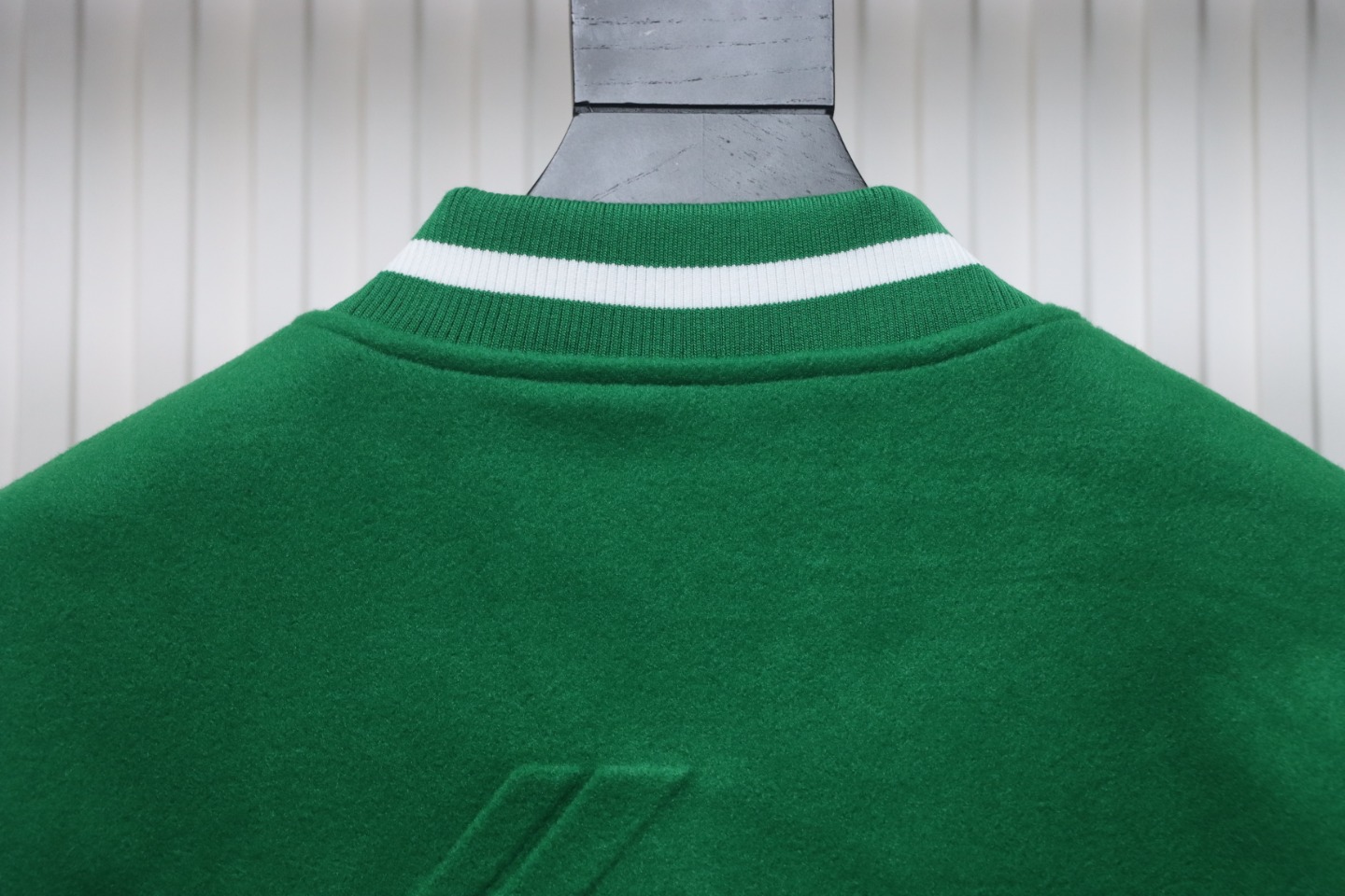 WELL Classic Logo Leather Sleeve Baseball Jacket Green