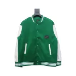 WELL Classic Logo Leather Sleeve Baseball Jacket Green