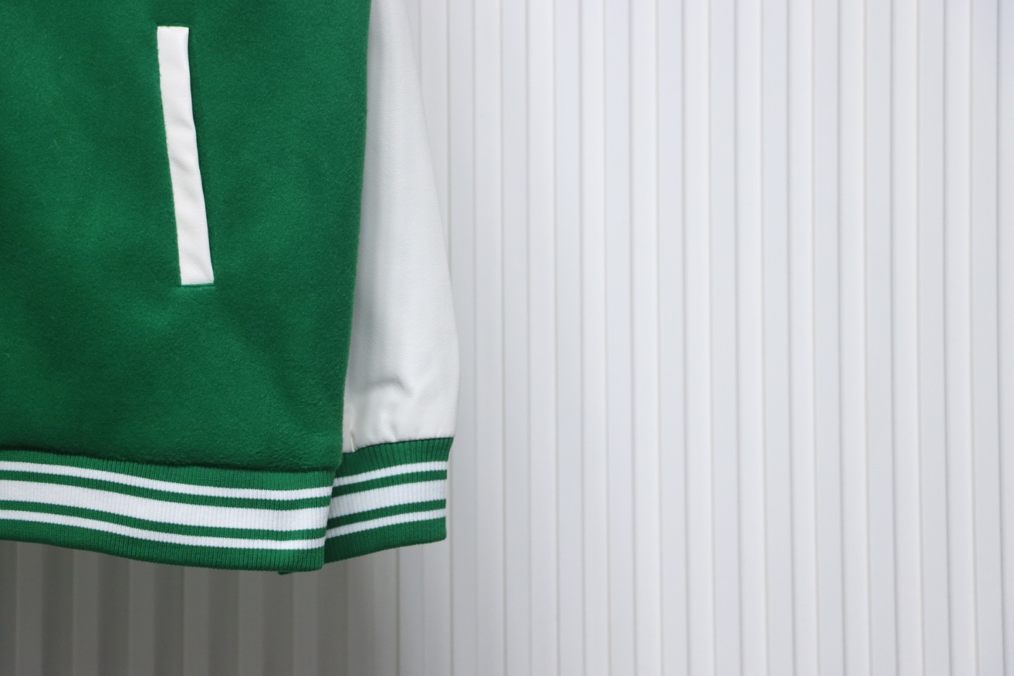 WELL Classic Logo Leather Sleeve Baseball Jacket Green