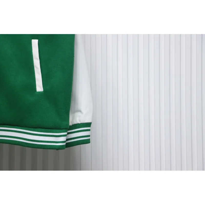WELL Classic Logo Leather Sleeve Baseball Jacket Green