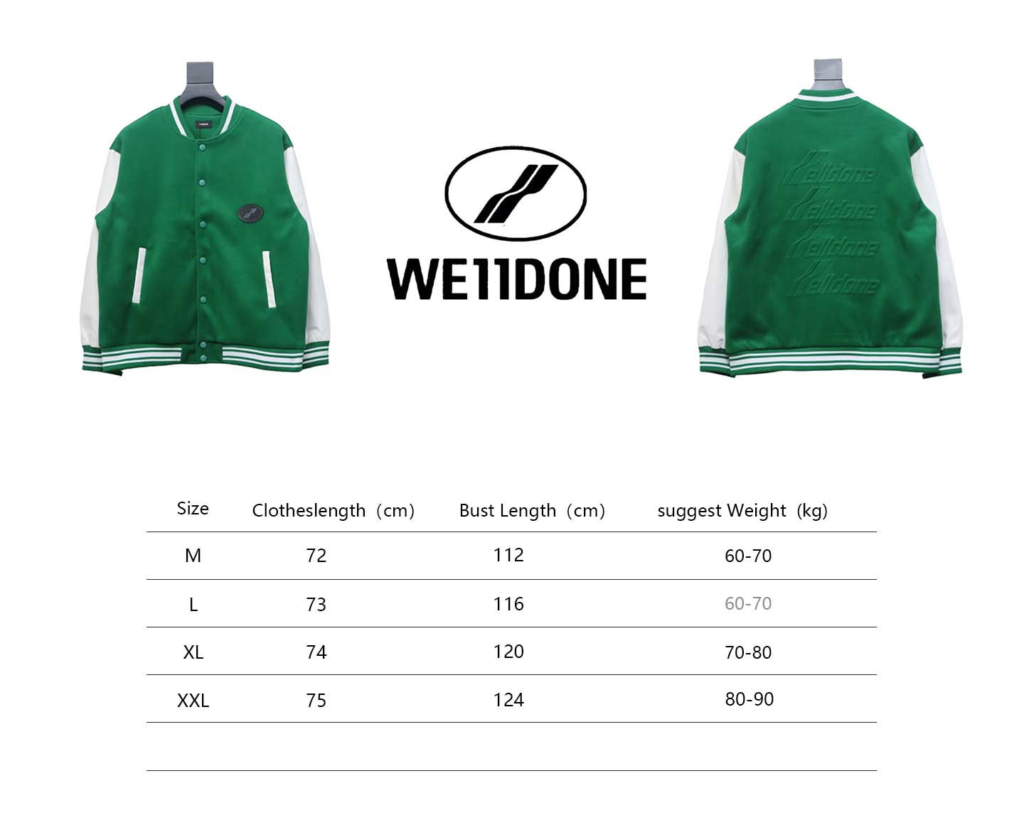 WELL Classic Logo Leather Sleeve Baseball Jacket Green