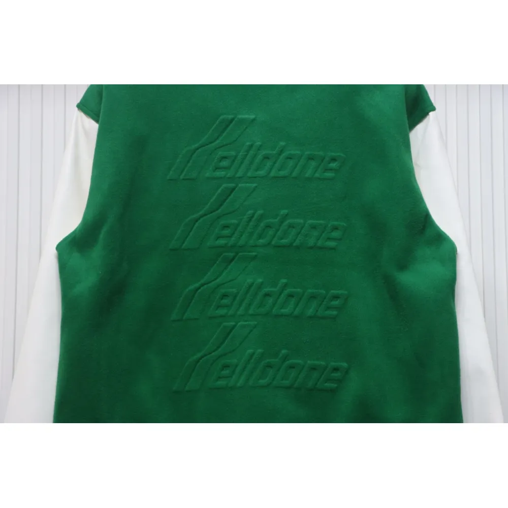WELL Classic Logo Leather Sleeve Baseball Jacket Green