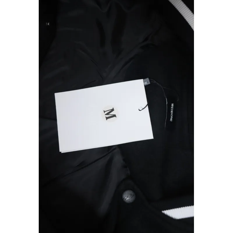 WELL Classic Logo Leather Sleeve Baseball Jacket Black