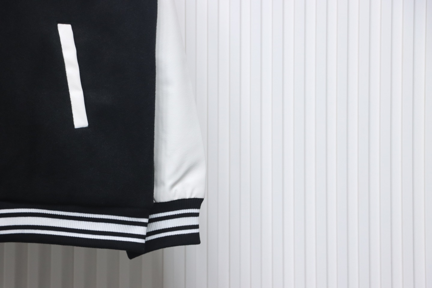 WELL Classic Logo Leather Sleeve Baseball Jacket Black