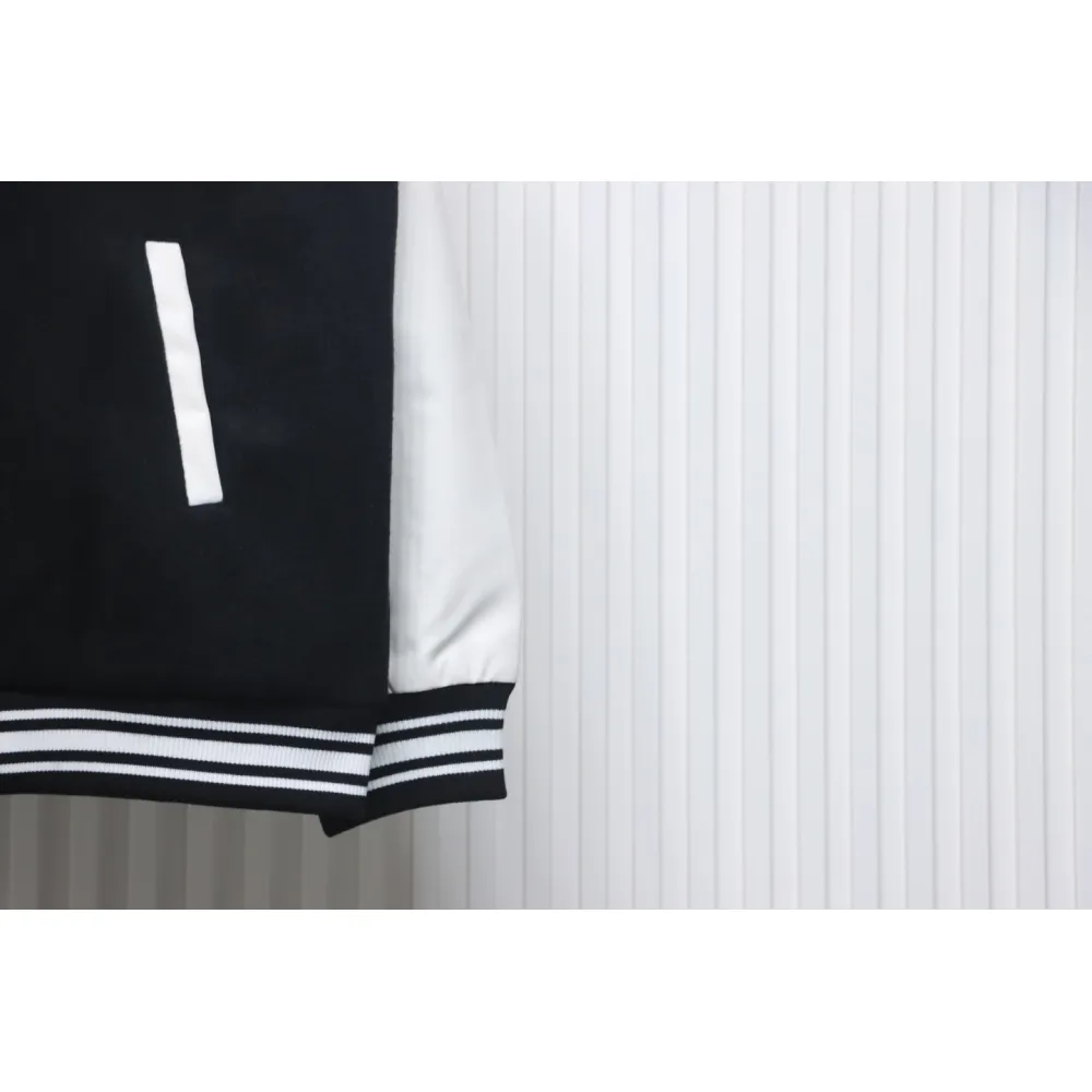 WELL Classic Logo Leather Sleeve Baseball Jacket Black