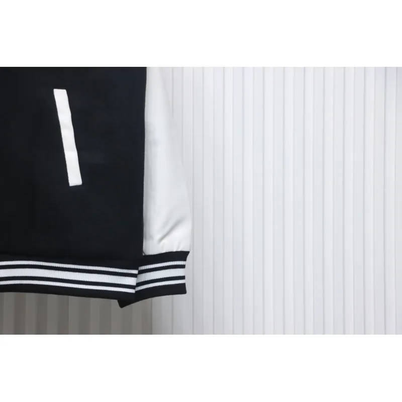 WELL Classic Logo Leather Sleeve Baseball Jacket Black