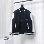 WELL Classic Logo Leather Sleeve Baseball Jacket Black