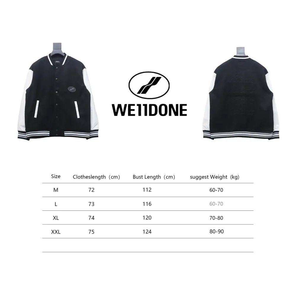 WELL Classic Logo Leather Sleeve Baseball Jacket Black