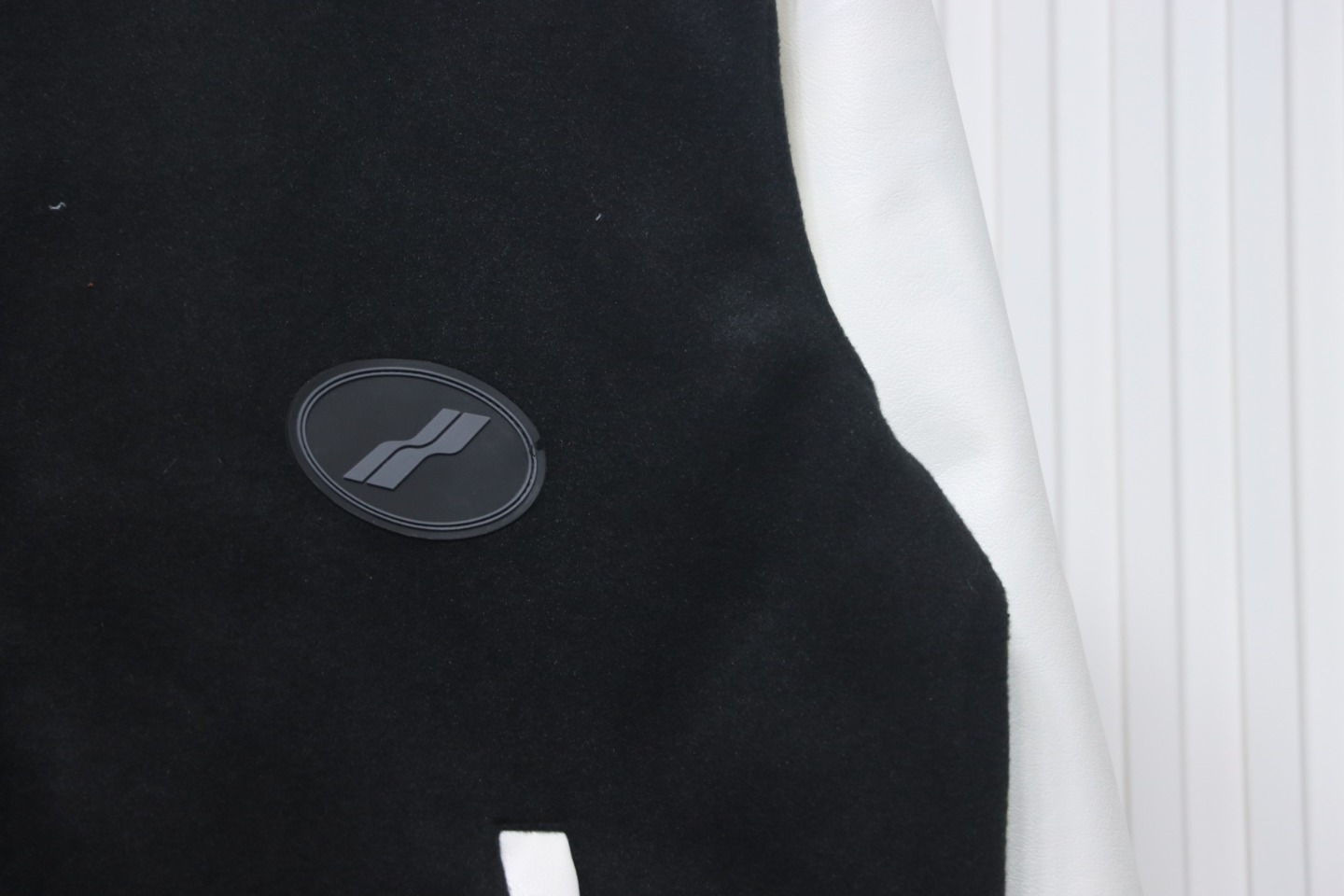 WELL Classic Logo Leather Sleeve Baseball Jacket Black