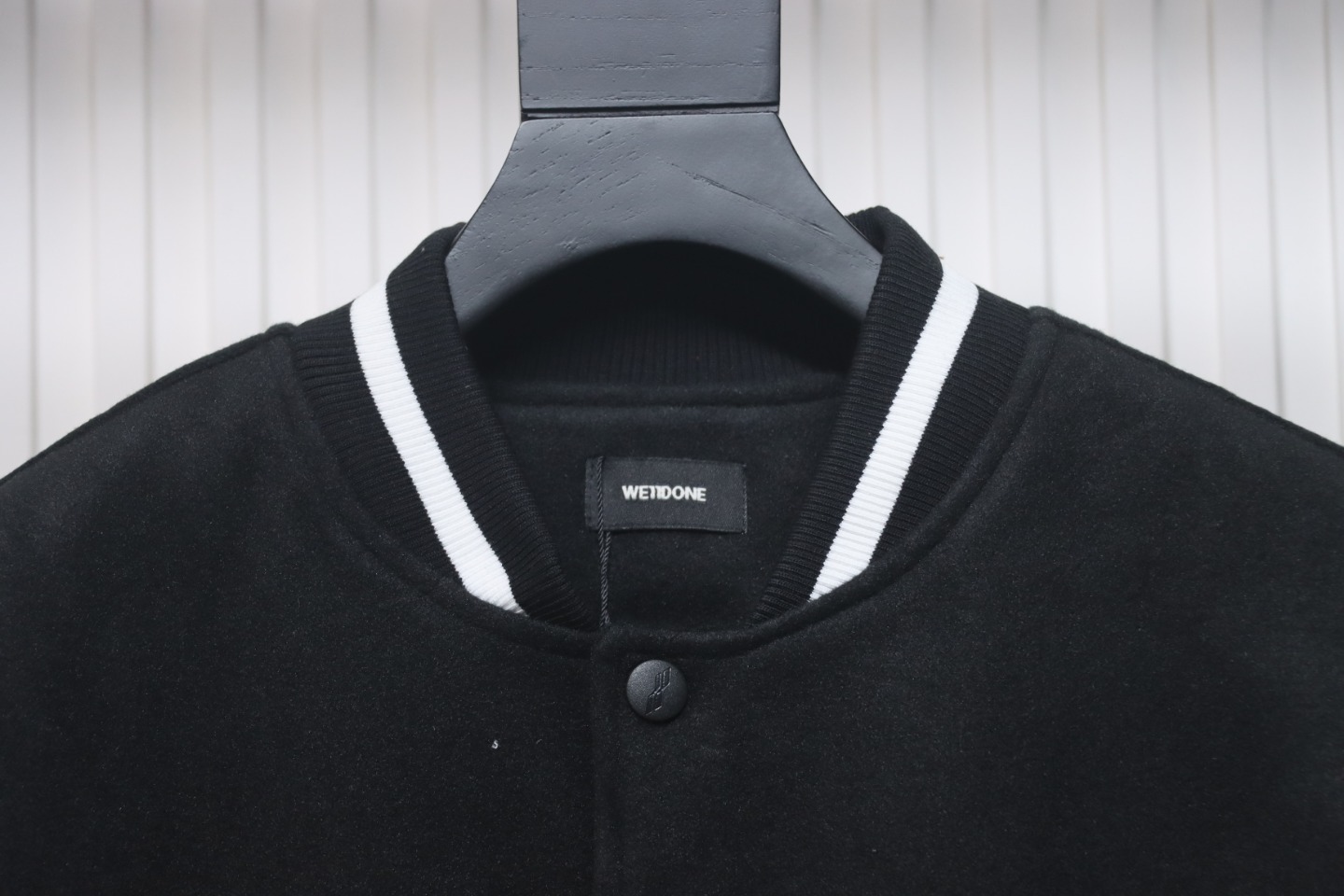 WELL Classic Logo Leather Sleeve Baseball Jacket Black