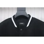 WELL Classic Logo Leather Sleeve Baseball Jacket Black